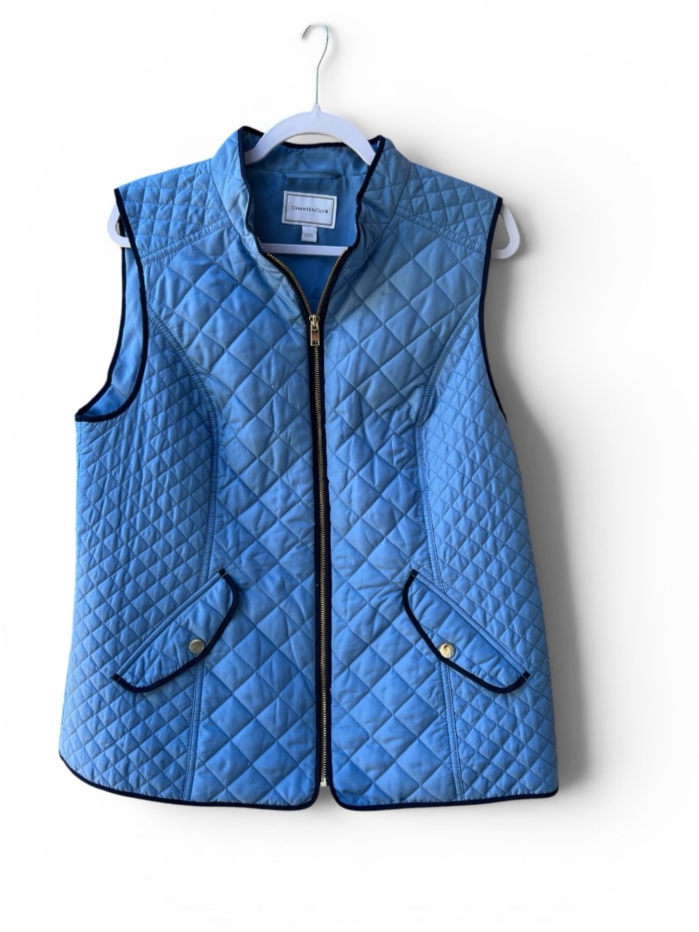 Charter Club Light Blue Quilted Zip Front Vest Size Large